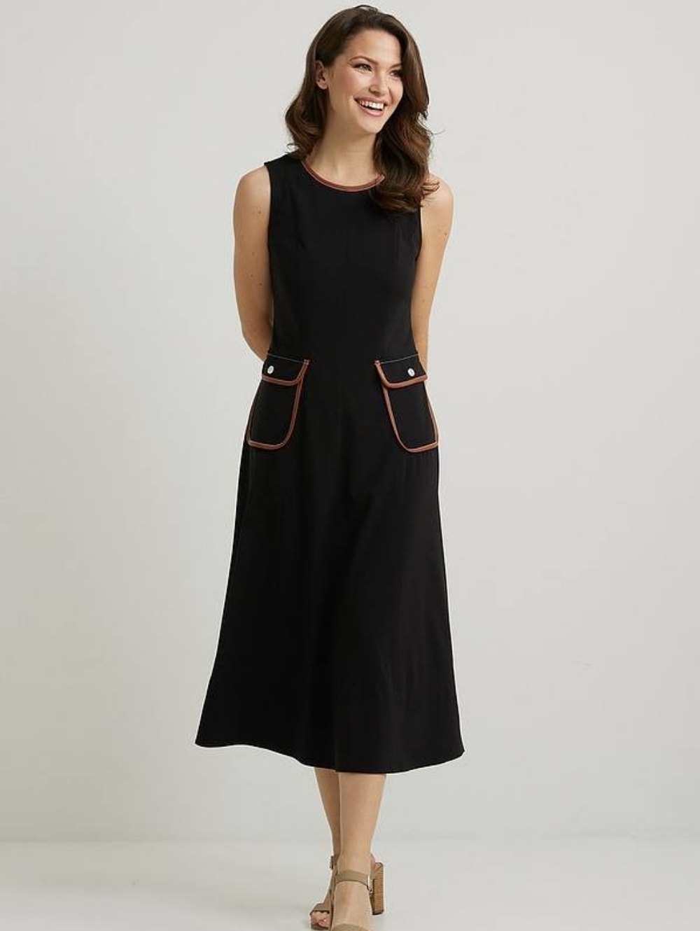 Joseph Ribkoffi Dress w/ Brown Detailing and Pockets Sz 10